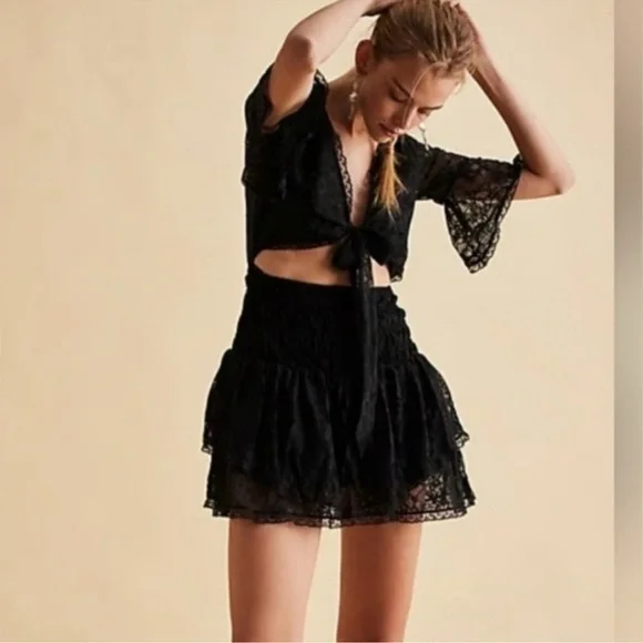 NWT Free people Lala Lace Mini Dress Black medium